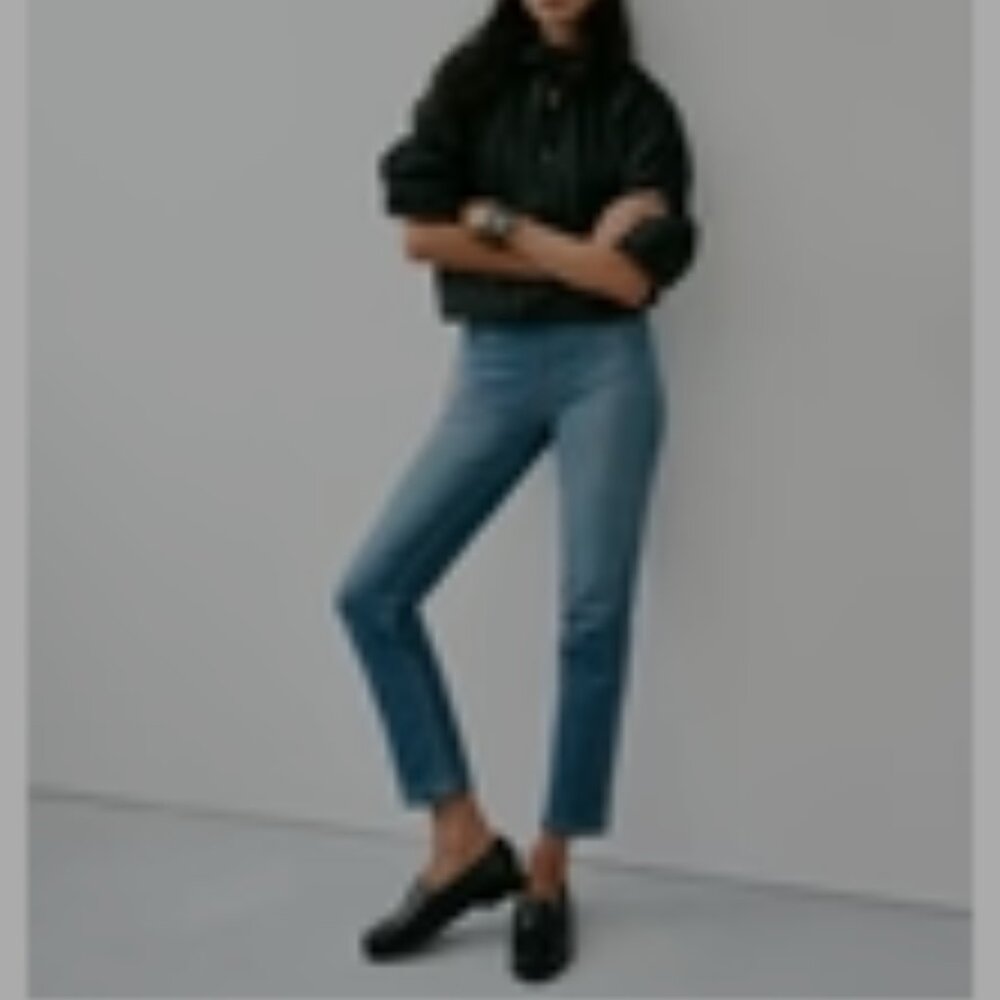 Spanx straight leg jeans, vintage indigo, size M petite